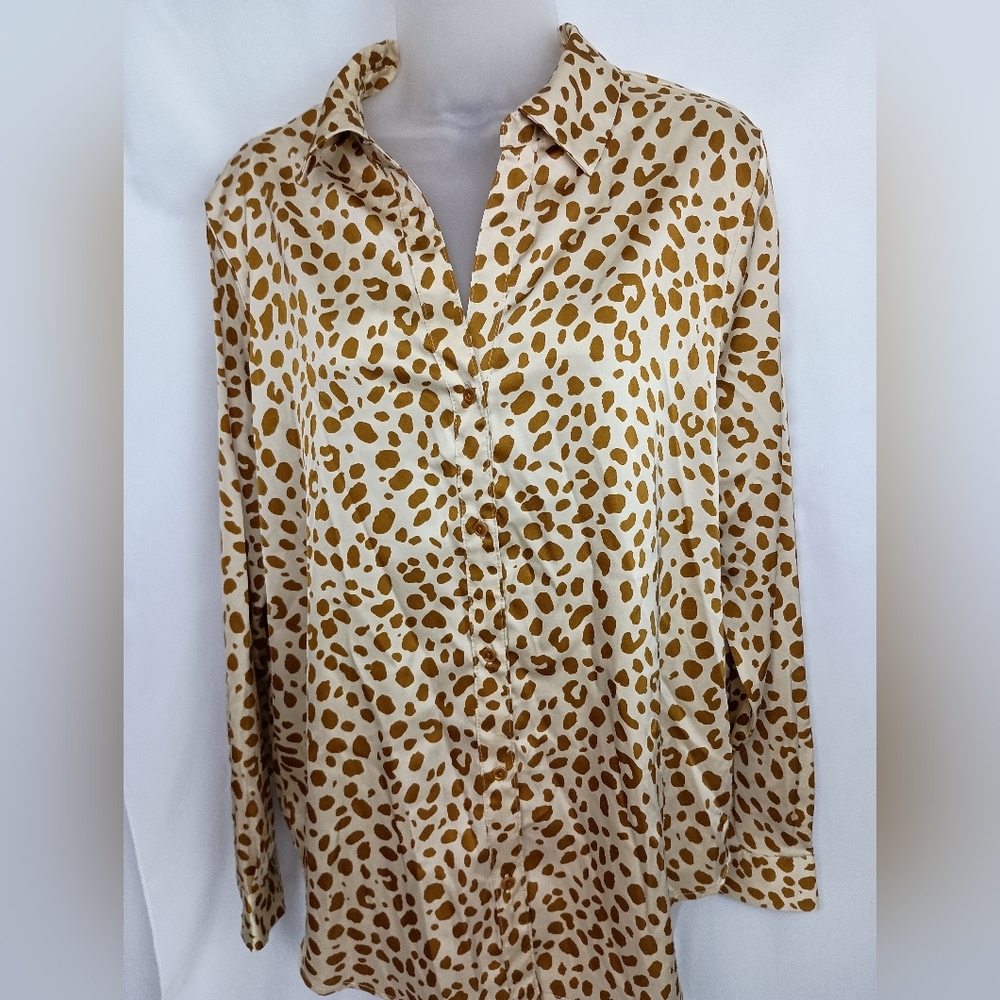2/$30 RACHEL ROY Mob Wife Preppy‎ Leopard Print Button-Up Blouse (#426)